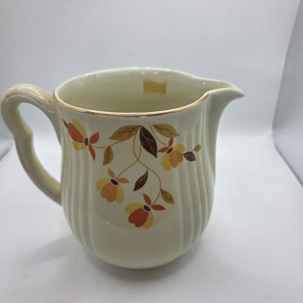 Vintage Hall China Autumn Leaf Jewel Tea Mary Dunbar Ceramic Pitcher Gold Trim